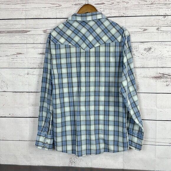 Wrangler Shirt Mens Large Blue Plaid Pearl Snap Western Rodeo Cowboy Country - Picture 3 of 11